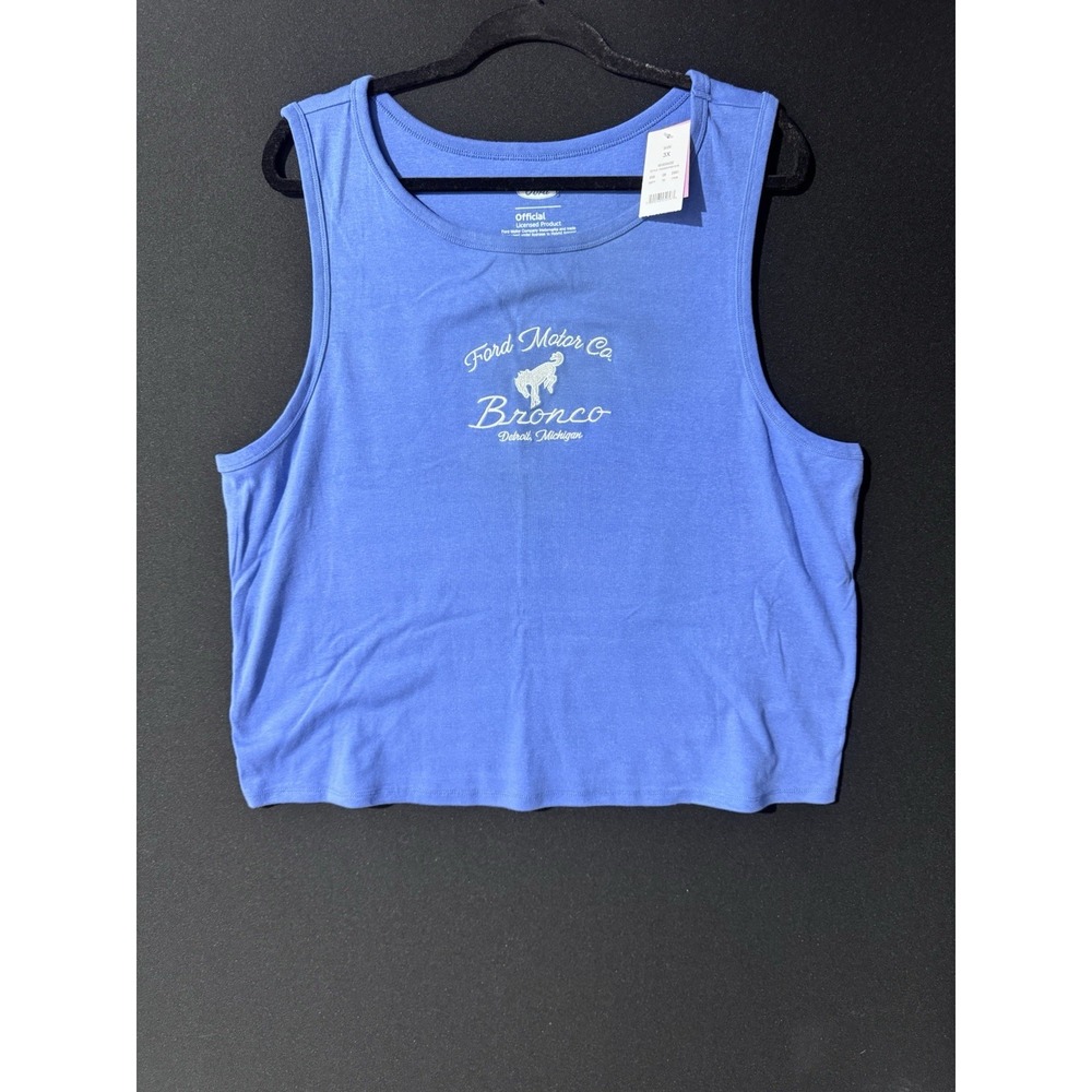 Ford Bronco Sleeveless Embroidered Tank Top Cotton Blue White Women 3X New